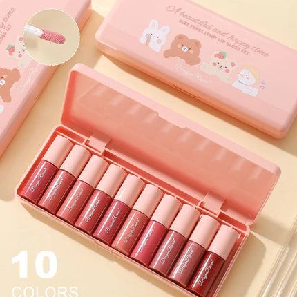 Set of 10 Shimmering Lip Glosses, Easy to Apply, Lip Glaze, Lipstick, Non-Stick Cup, Non-Fading, Moisturizing, Shiny Lip Gloss, Glass Lip, Shimmering Pearlescent Lip Gloss Set