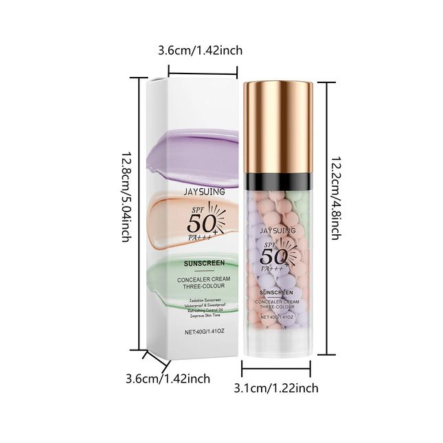 Jaysuing 3 Color Sunscreen Concealer SPF50+ PA+++,Tricolor Tone Correcting Isolation Cream Waterproof Long-Lasting Makeup Primer