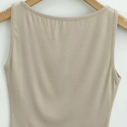 Women Double Layer Boat Neck Soft Slinky Tank Top
