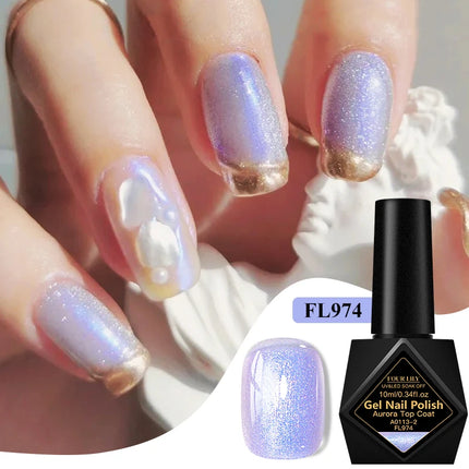 8ml Aurora Glitter Top Coat Gel Nail Polish Pearl Effect Semi Permanent Soak Off UV Gel LED Nail Art Varnish Nail Supplies DIY