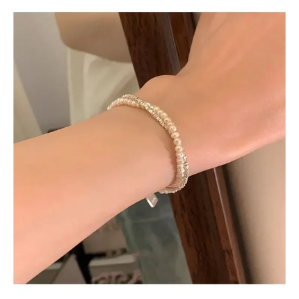925 Sterling Silver Bracelet Double Layer Pearl Bracelet for Women Girl Vintage Luxury Design Bead Korean Jewelry Charm Bracelet