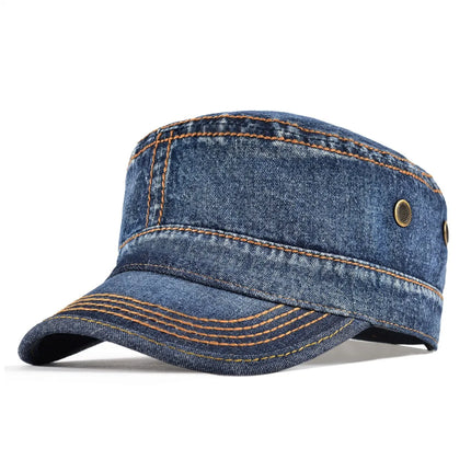VOBOOM Washed Cotton Military Cadet Army Caps for Men Unique Design Adjustable Vintage Flat Top Hats with Air Hole