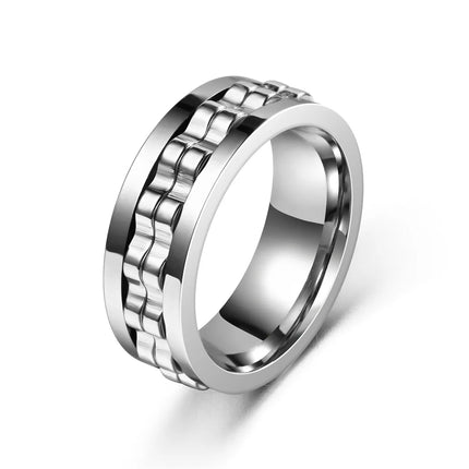 Anti Stress Stainless Steel Ring For Men Gear Chain Rotating Anxiety Relief Spinning Fidget Rings Punk Jewelry Size 6-13