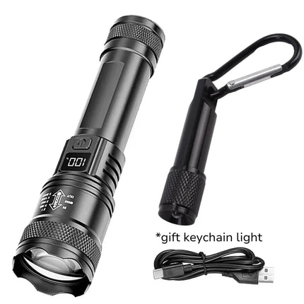 100000LM Super Bright Flashlight Rechargeable LED Torch Long Range Tactical Lamp for Outdoor Waterproof Camping Fishing Lantern