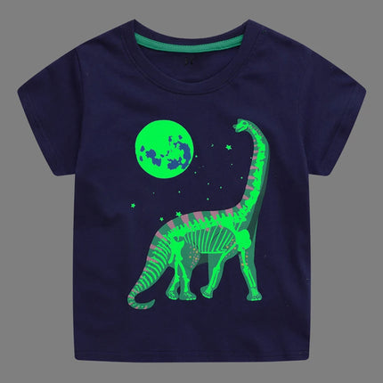 Little maven 2026 New Fashion Boys T-shirt Summer Luminous Dinosaur Animal Cotton Causal Clothes Lovely Tops for Kids 2-7 year