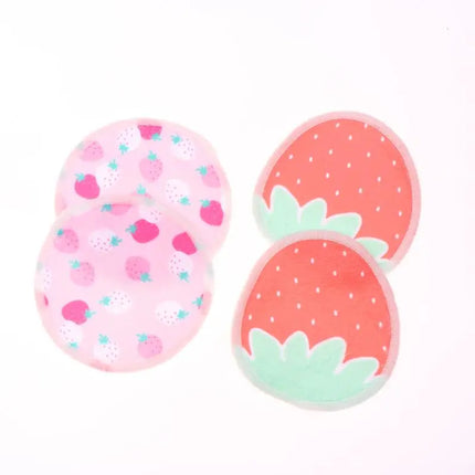 〔HBA16〕 10 Pcs Makeup Remover Pads Washable Double-Layer Strawberry Print Cleaning Cotton Reusable Facial Make Up Removal Pads