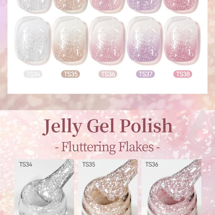 BORN PRETTY 1 Bottle 10ml Fluttering Flakes Jelly Gel Polish Semi Permanent Nail Art Manicure Soak Off LED Nail Supplies Vernis