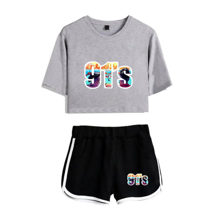 Fashion Youthful Rap Group PNL Print Two Piece Set Women Sexy Shorts+lovely T-shirt Cute Dew navel Sport Girl suits