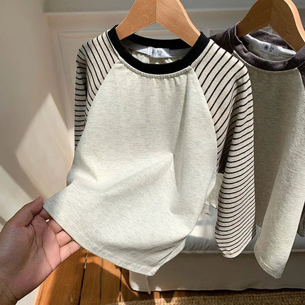 Kids' Striped Long-Sleeve T-Shirt Toddler Girl Loose Bottoming Shirt Boy Baby Casual Tops Fashion Children's Cotton Tees
