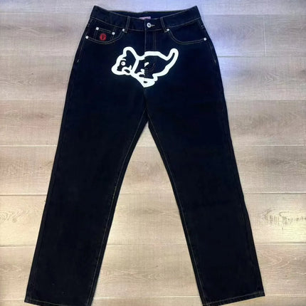 2026 Classic Printed Men Straight Denim Pants Loose Fit YKK Zipper Casual Denim Jeans Pants Trousers