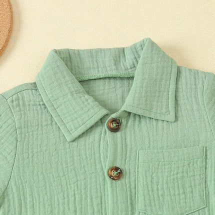 Citgeett Summer Infant Baby Girls Boys Shirts Bodysuit Solid Color Turn-Down Collar Short Sleeve Jumpsuits Casual Clothes