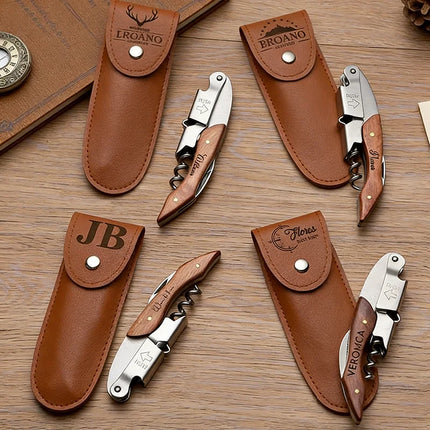 Free Personalised Corkscrew Engraved Wine Opener With Holster Wood Handle Bottle Opener Fathers Day Birthday Gifts Man Present