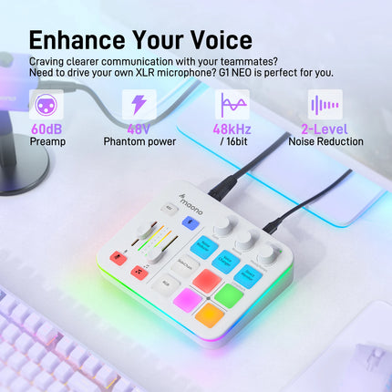 MAONO G1 NEO Gaming Audio Mixer,Streaming 4-Channel Custom Sound Effects RGB with XLR Microphone Interface,for GameVoice,Podcast