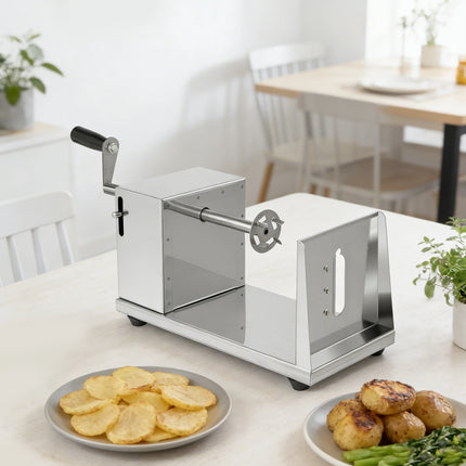Stainless Steel Manual Potato Cutter for Home Restaurant Snack Bar, Tabletop Spiral Potato Slicer with 4 Blades & Non-slip Feet for Making Tornado Potatoes