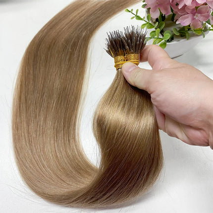 Straight Nano Rings Tip Hair Extension Ombre Natural Virgin 100% Human Hair Bulk Blonde Bundles Micro Beads Wholesale keratin