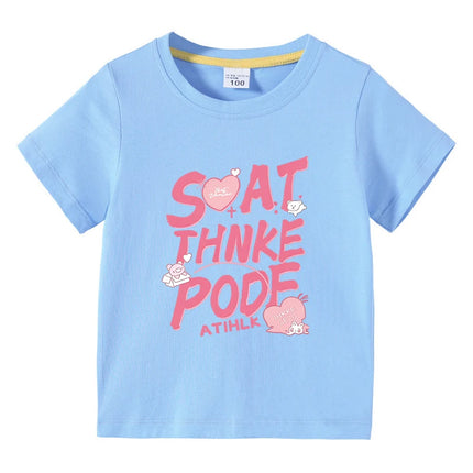 Summer Kids Girl T-Shirt Fashion Letter Print Short Sleeve Casual Tops Sweet Cool Style Teen Girls Clothing