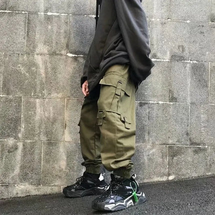 Functional Large Pocket Cargo Pants Men Harajuku Loose Hip Hop Trendy Elastic Ankle Casual Trousers Modern Streetwear