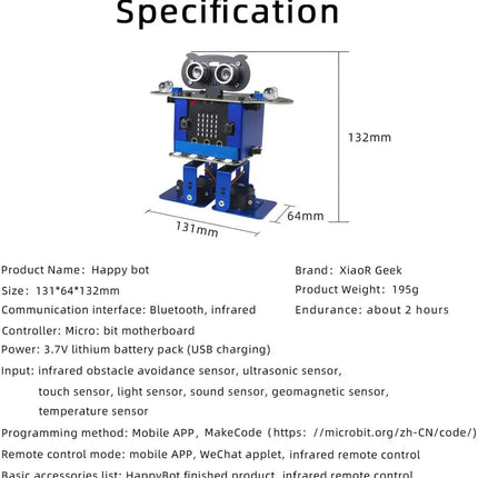 HappyBot Humanoid Dance Robot Micro:bit STEM / Robot Humanoïde Dansant Micro:bit STEM