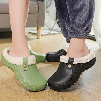 KANCOOL Fur Lined Clogs Shoes For Women Men Winter Indoor Outdoor Waterproof Plush Slippers Cozy Warm House Slippers Garden Shoe