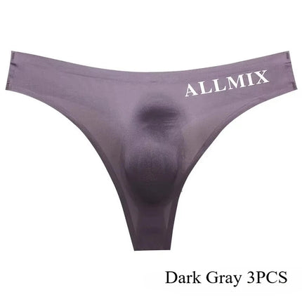 3 PCS Sexy Transparent Underwear Men Thongs Sports Fitness Letter Thin Hip Panties G-Strings Ice Silk Low Waist Seamless Thong