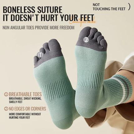 MiiOW 100% Pure Cotton Five Finger Long Socks Deodorant Antibacterial Running Sports Split Toe Sock Cycling Trending Sock Men