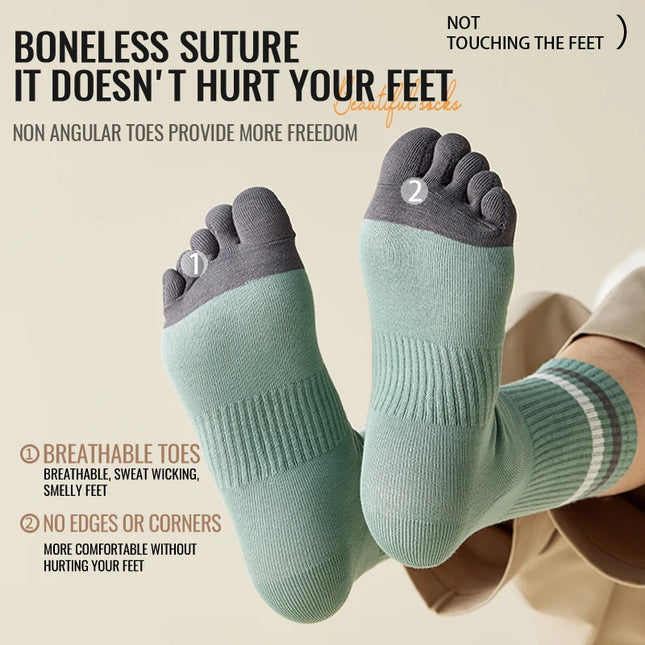MiiOW 100% Pure Cotton Five Finger Long Socks Deodorant Antibacterial Running Sports Split Toe Sock Cycling Trending Sock Men