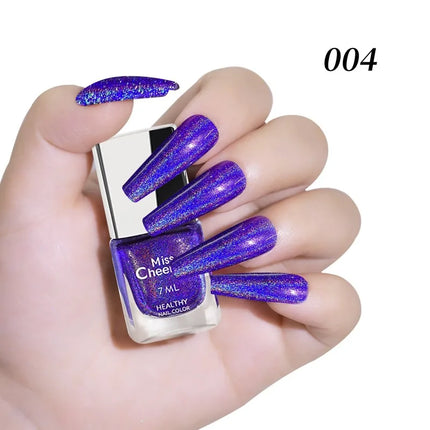 Holographic Nail Polish with Rainbow Glitter - 7ml Laser Chrome Nail Lacquer, Multicolor Shift Effect, 8color DIY Art Nail Salon