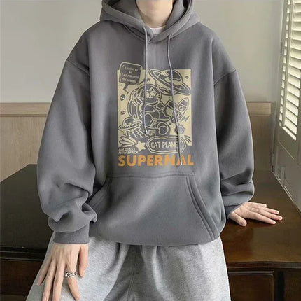 Autumn Cartoon Cat Planet Printed Hoodies Men's Y2K Vintage Purple Hooded Sweatshirts Women Hip Hop Fashion Fleece Hoody Clothes