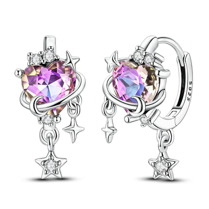 Luminous Shell Women Earrings Original 925 Sterling Silver Pave CZ Star Moon Hoop Earrings Engagement Wedding Jewelry