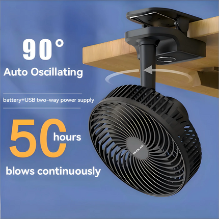 OPOLAR Rechargebale 8inch Portable Fan Auto Oscillation Clip Fan with Hook Removable Battery as Mini Power Bank for Home Outdoor