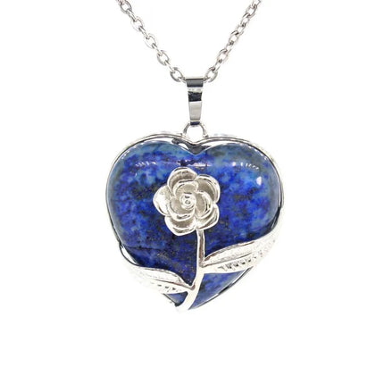 Crystal Stone Heart Shape Pendant Natural Rose Quartz Amethyst Crystal Lapis Lazui Green Aventurine Agate Women Necklace Jewelry