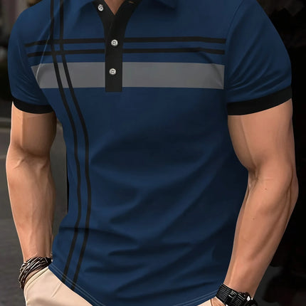 Men's New 3D Printed Shirt with Printed Buttons, Polo Digital Printed Pullover, Breathable Lapel Short Sleeved Shirt