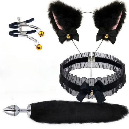 Cute Fox Tail Anal Plug Bow-Knot Soft Cat Ears Headbands Collar Erotic Cosplay SM Sex Toys for Female Male