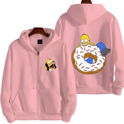 Sweet Donut The Simpsons Cartoon Anime Men's Hoodie Spring and Autumn Women's Extra Large Zipper Sportswear 2025 New Couple Jack