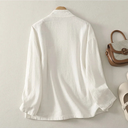 Loose Fit Long Sleeve Shirt New Autumn 2025 Chinese Style Button Zen Study Robe Tea Ceremony Side Buttoned Cotton Linen Shirt