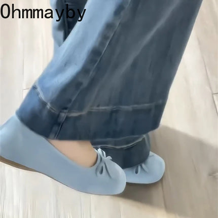 Spring Autumn Internal Elevation Women Mary Jane Shoes Ladies Outdoor Comfort Slip On Women's Butterfly-knot Ballet Shoes
