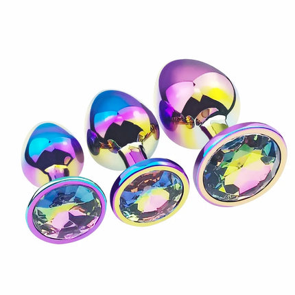 Colorful Anal Plug Rainbow Butt Plug Metal Anal Sex Toys Dildo Anal Beads 3 size for Choice Sex Toys Drop Shipping