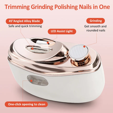 Automatic Electric Nail Clipper 2 in 1 Auto Fingernail Cutter & Polishing Grinder for Baby Senior Adults 2-Speed Nail Trimmer