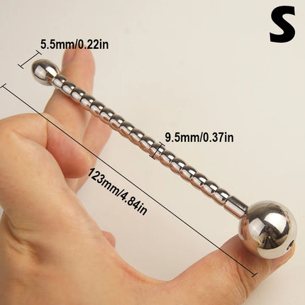 Stainless Steel Ribbed Urethral Sounding Dilator Beads, Metal Penis Plug with Cum Thru Hole,Hollow Urethra Catheter
