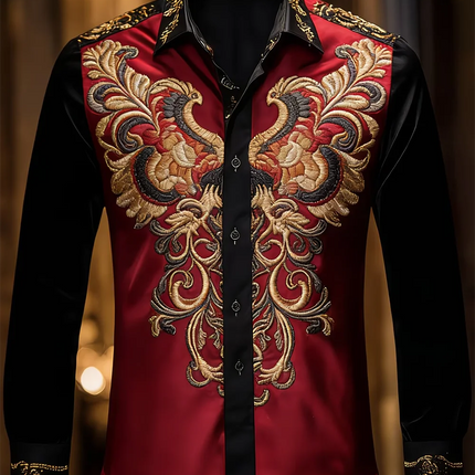New Men's 3D Floral Printed Long Sleeved Shirt with High-Quality Patterns, Casual Long Sleeved Collar Top