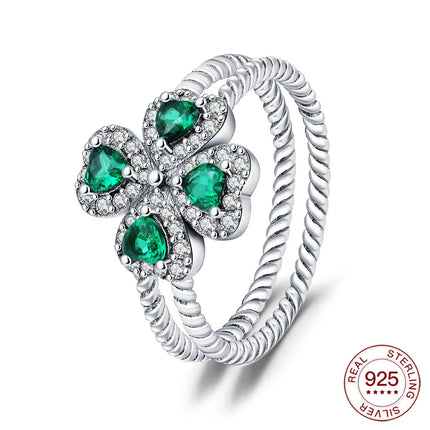 New Rings 925 Silver Ring Original Five-Petal Clover Blue Lotus Ring For Women Luxury Zircon Simple Finger Ring Jewelry Gifts