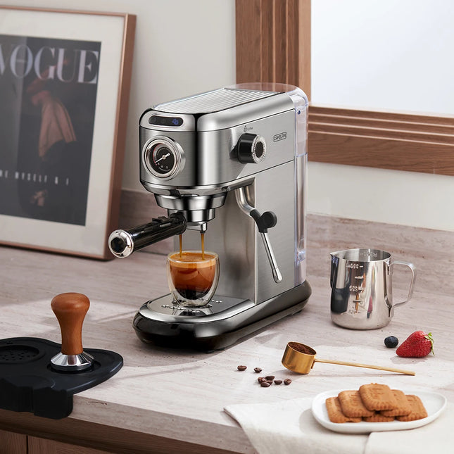 CafeLffe Coffee Maker 20 Bar Inox Semi-Automatic Super Slim ESE POD & Powder Espresso Cappuccino Machine Hot Water H11
