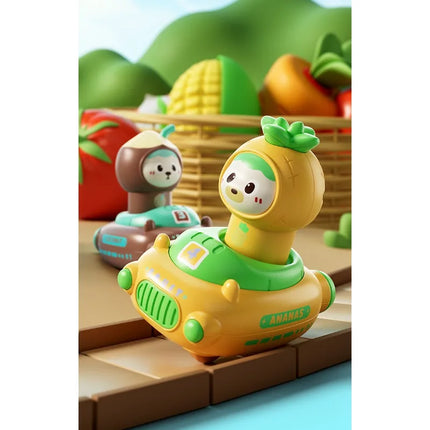 Baby Presses Fruit Cart Toy Cartoon Color Cognitive Inertia Slid Children Car Toy Hand Eye Coordination Parent-child Interaction