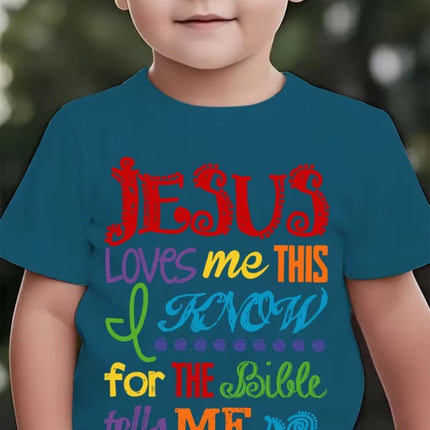 Jesus Loves Me Print Kids T-Shirt Colorful Letter Print Casual Boys Girls Short Sleeve Round Neck T-shirt Funny Tops for Children