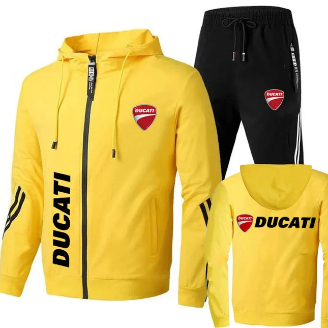 Spring Men's sets Ducati logo print fashionable casual outdoor zippered hoodie sweatshirt sport pants for motorcycle enthusiasts