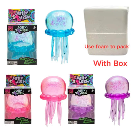 Schylling Nee Doh Jellyfish & Cube Squish Toy, Soft Jelly Squeeze Stress Relief Fidget Toy, Sensory NeeDoh for Kids & Adults