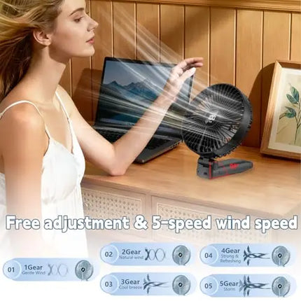 XIAOTREE Portable Handheld Rechargeable Fan LED Digital Display 180°Adjustable Rechargeable Fan 4 Speed Wind Camping Tripod Fan