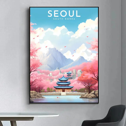 1pc South Korea Travel Poster Self-adhesive Art Waterproof Paper Sticker Coffee House Bar Room Wall Decor