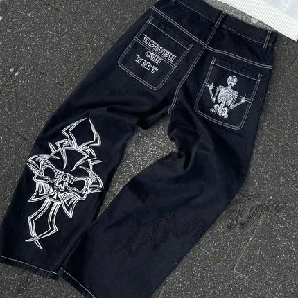 2025 New Prints Jeans Men Streetwear Baggy Wide Leg Jeans Korean Fashion Drapes Straight Casual Loose Denim Cargo Pants