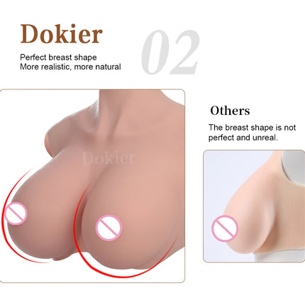 Dokier H R S Cup Oversize plus Realistic Silicone Breast Forms Fake Boobs Breast Plates[Round neck silicone filled boobs